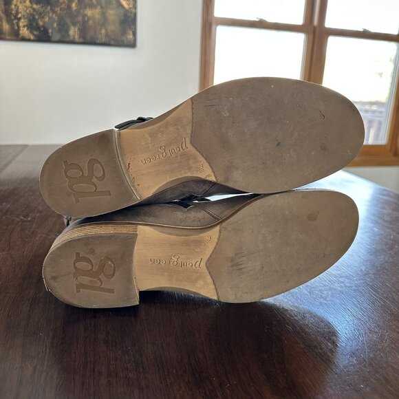 Paul Green Taupe Leather Moto Ankle Boots Buckle Strap Side Zip US 9.5 - Picture 9 of 9